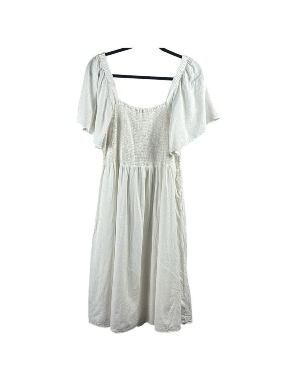 Madewell Flutter Sleeve Smocked Linen MIDI Dress Size XLP - Picture 7 of 8
